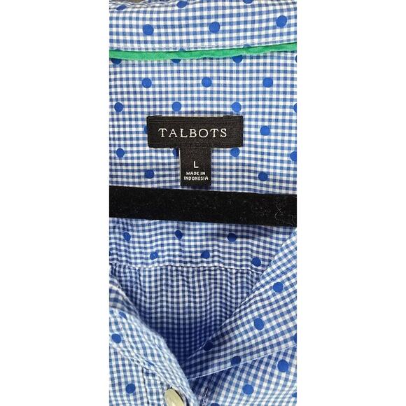 Talbots Large Shirt Top White and Blue Polka Dot Button Down Front Long Sleeve - Picture 4 of 8